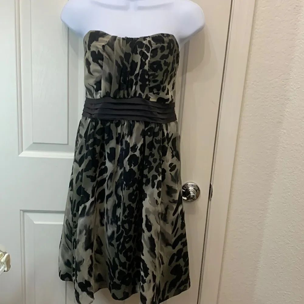 Kensi Strapless Dress Large Pockets Banded Waist Green Black Sexy Camouflage